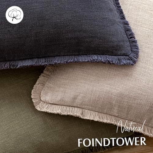 Foindtower Decorative Linen Fringe Throw Pillow Covers 24×24 Natural Linen - Image 4
