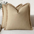 Foindtower Decorative Linen Fringe Throw Pillow Covers 16×16 Light Khaki by Foindtower