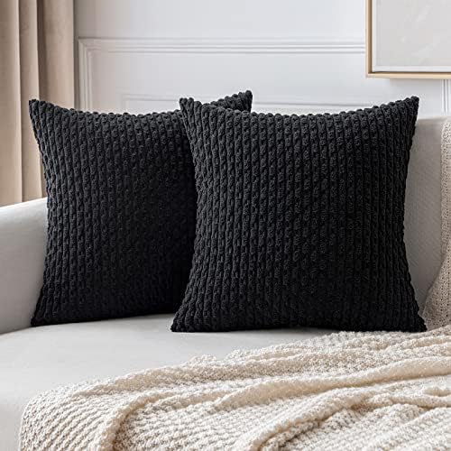 MIULEE Decorative Throw Pillow Covers 20x20 Black Textured Corduroy by MIULEE