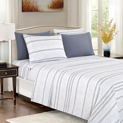 Elegant Comfort 6-Piece Sheet Set Deep Pocket Stripe, Traci Gray by ELEGANTCOMFORT