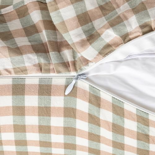 JoraLion Ruffled Throw Pillow Cover 12x20 Gingham Green - Image 5