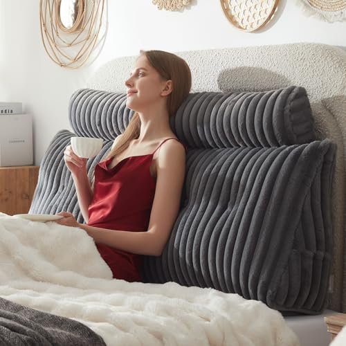 Headboard Pillow + A Long Neck Roll Pillow Body Pillow，Faux Fur Headboard Wedge by Unknown