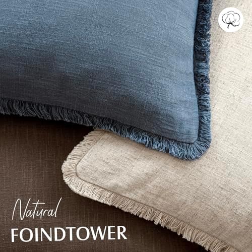 Foindtower Decorative Linen Fringe Throw Pillow Covers 24×24 Inch, Dark Blue - Image 4