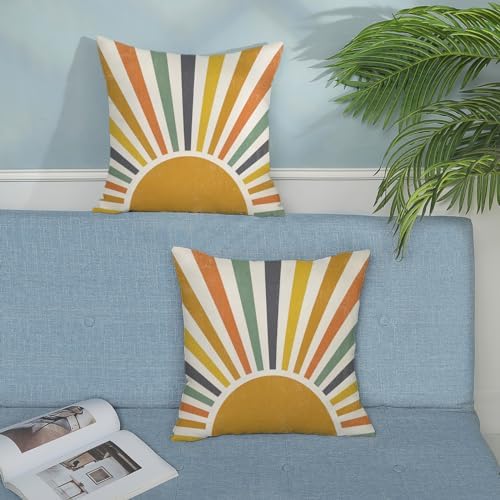 Boho Pillow Covers 20x20 Set of 2 Stripes Colorful Yellow Sunshine Decorative - Image 3