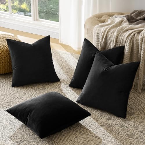 GIGIZAZA Pack of 4 Black Decorative Velvet Pillow Covers 20x20 - Image 6
