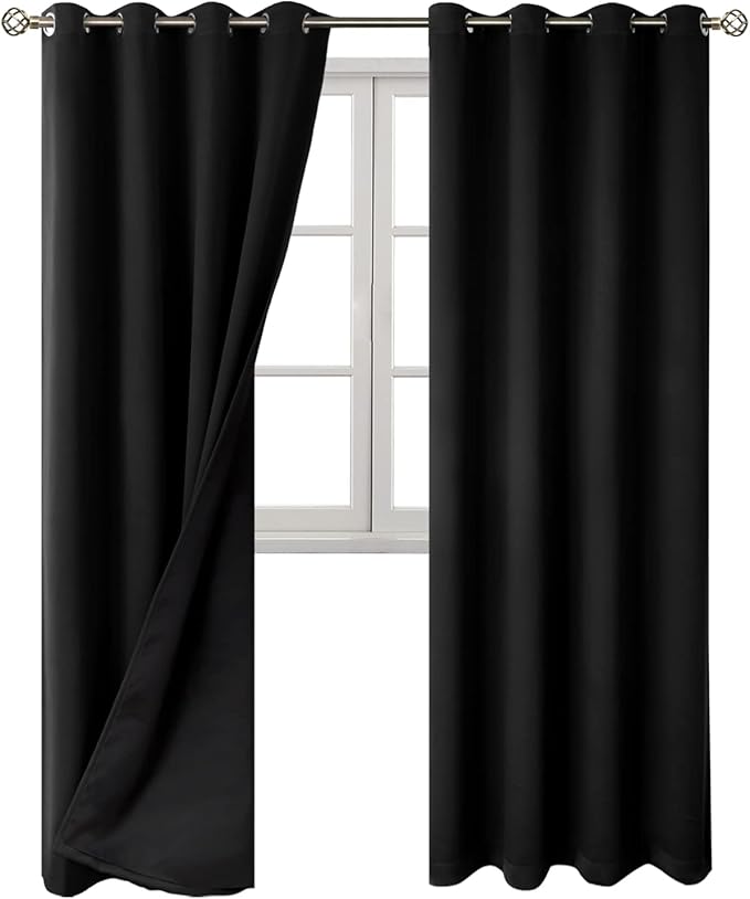 BGment Black Blackout Curtains 95 Inches Long 2 Panels Set for Living Room, Thermal Insulated 100% Light Blocking Curtains & Drapes, Grommet Soundproof Curtains for Bedroom Window, Each 52 Wide