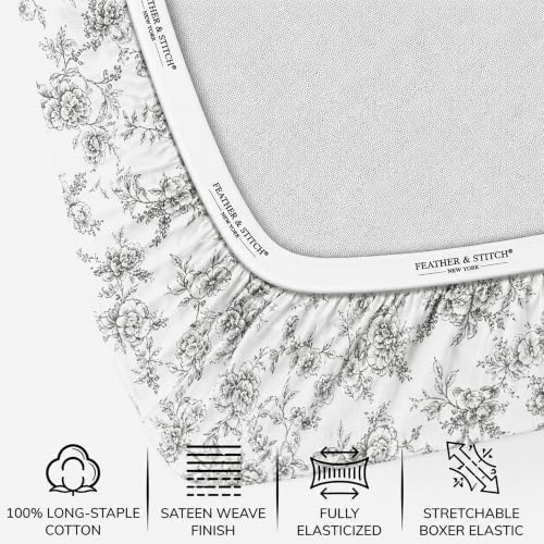 Feather & Stitch 100% Cotton Sateen 500 TC Queen Size Bed Sheet Set - Image 3
