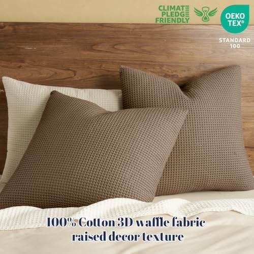 PHF Cotton Waffle Euro Shams 26" x 26", Walnut Brown, No Insert - Image 2