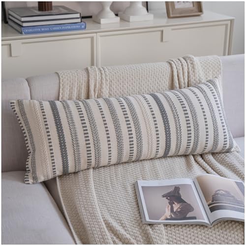 Cethom Grey Boho Lumbar Pillow Covers 14x36 Long, Stripe Textured Decorative by Cethom