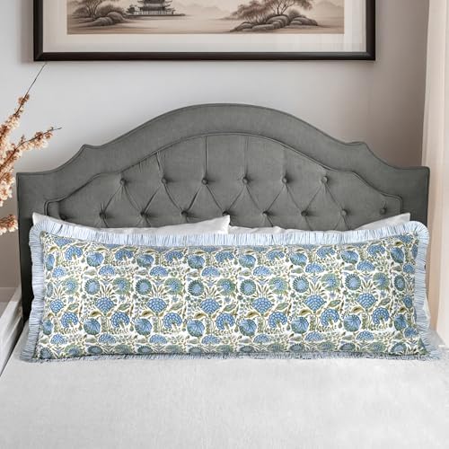 Ridhi Block Print Asparagus Green Ruffle Lumbar Pillow Shams - Image 6