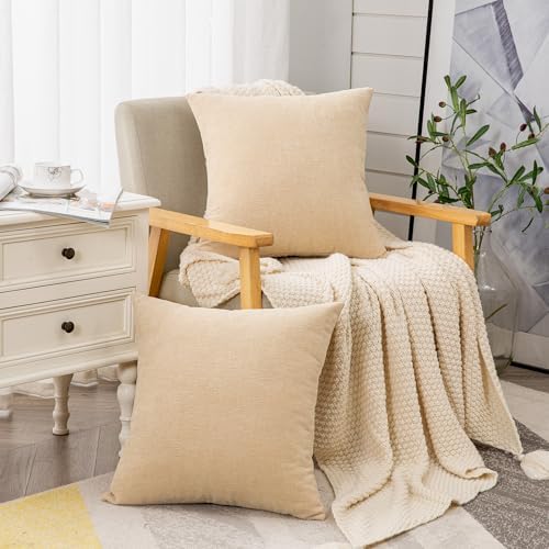 GAWAMAY Beige Chenille Throw Pillow Covers 24x24 Set of 2 - Image 4