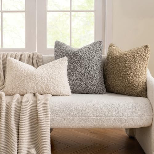 MIULEE Decorative Faux Fur Pillow Covers Sherpa 18x18 Gray - Image 4