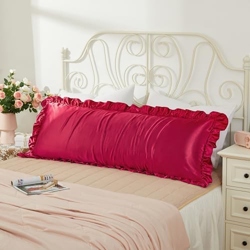 Wine Red Satin Pillowcases Body Pillow - Image 2