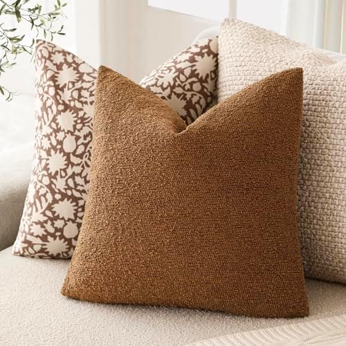 Foindtower Decorative Textured Boucle Throw Pillow Covers 22x22 Hazel Brown - Image 5