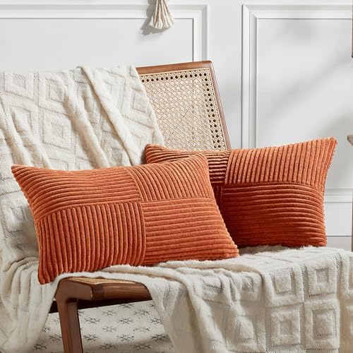 Fancy Homi Set of 2 Burnt Orange Lumbar Decorative Throw Pillow Covers 16x32 by Fancy+Homi
