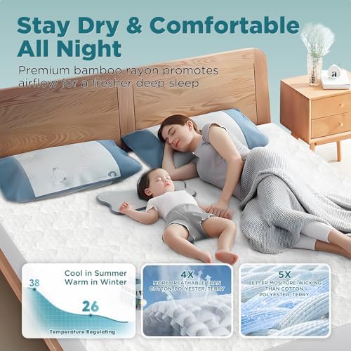5 Sided Waterproof Mattress Protector Queen Size, Quilted Bamboo Rayon - Image 4