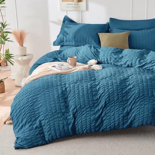 HYMOKEGE Teal Full Size Comforter Sets Seersucker 7 Pieces, All Season Luxury - Image 2