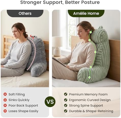 Faux Fur Reading Pillow for Bed, Adults Back Pillow, Sage Green, 29 inches - Image 2
