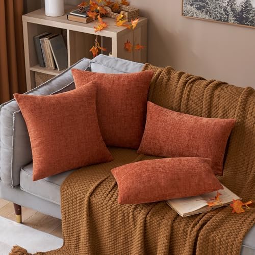 MIULEE Soft Chenille Fall Lumbar Throw Pillow Covers Burnt Orange 12x20 - Image 2