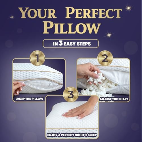 Royal Therapy Queen 2-Pack Memory Foam Pillow, Adjustable Shredded Odor-Free - Image 6