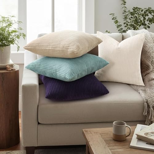 Mecatny Corduroy Decorative Throw Pillow Covers 24x24 Set of 2 Aqua - Image 2