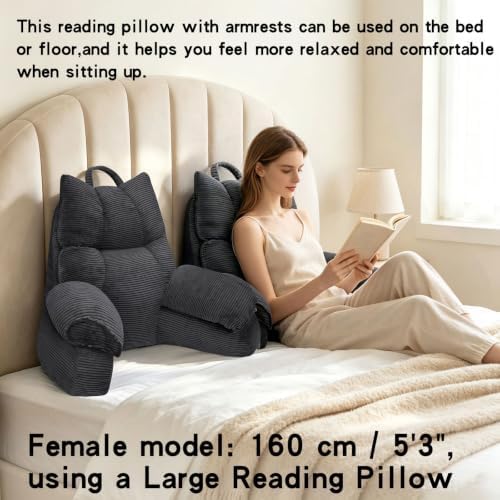 Reading Pillow for Bed with Arms, Back Support, Memory Foam（Grey Black） - Image 5