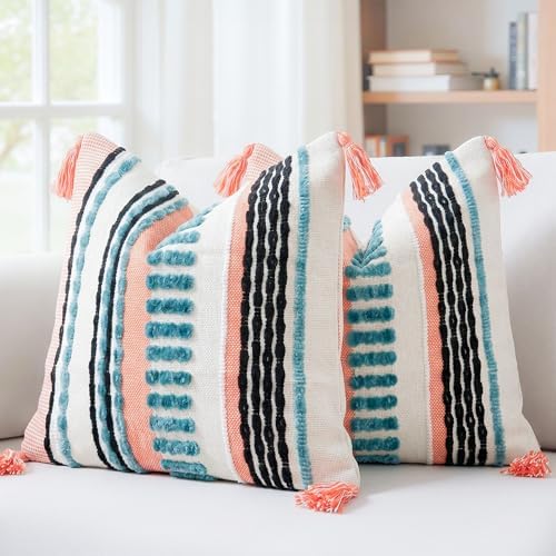 NUYECY Boho Throw Pillow Covers 16x16 Aesthetic Neutral Boucle Couch Pillow - Image 4