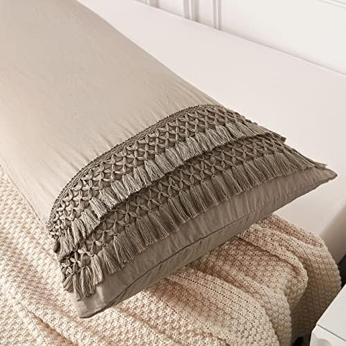 MOVE OVER Taupe Body Pillow Cover Macrame Tassel Long Pillow Cover 20x54 Body - Image 3