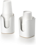 5 oz Square Ceramic Bathroom Cup Dispenser for Kids and Pregnancy - Disposable Paper Cup Holder for Mouthwash Cups on Bathroom Vanity Countertop (2 Pack, White)