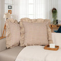 JoraLion Ruffled Throw Pillow Cover 20x20 Gingham Khaki Solid Edge by JoraLion