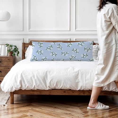 Blue Hydrangea Chinoiserie Body Pillow Covers 20x54, Grandmillennial Home Decor - Image 2