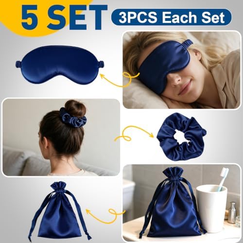 15PCS Satin Eye Mask, 5-Color Silk Sleep Masks Set, Silky Blindfold - Image 2