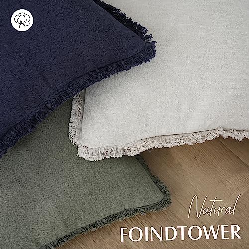 Foindtower Decorative Linen Fringe Throw Pillow Covers 22×22 Olive Green - Image 4