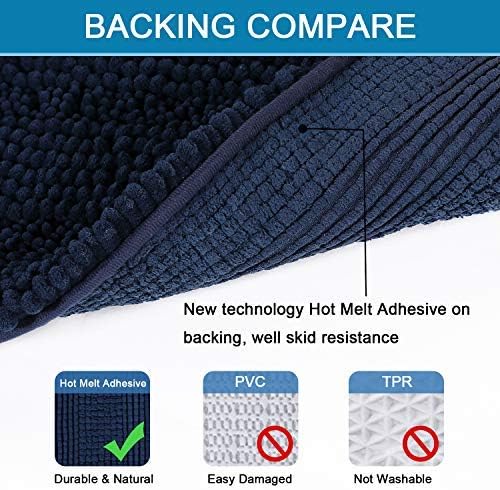 H.VERSAILTEX 2 Piece Bathroom Set - Super Absorbent Chenille Striped Bath Mats, Non Skid, Machine Washable - Navy, 47 x 17 Plus 17 x 24 Inches