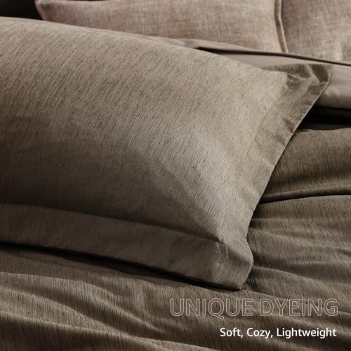 Monbix Queen Comforter Set 7 Pieces Cationic Dyeing Taupe Grey Bed in a Bag - Image 6