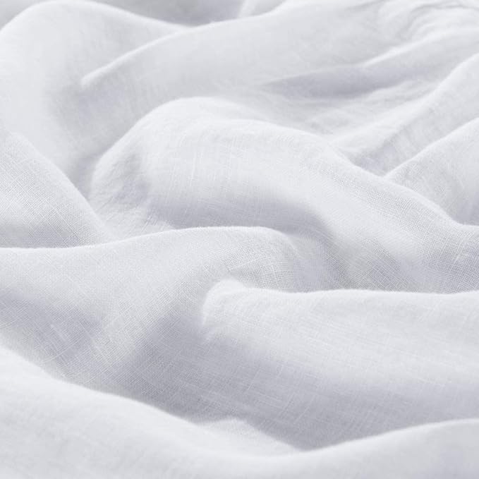 meadow park Washed French Linen Bed Skirt, Dust Ruffle, Queen Size 60" W x 80" L, Drop 16", Super Soft, Ruffle Style, White Color