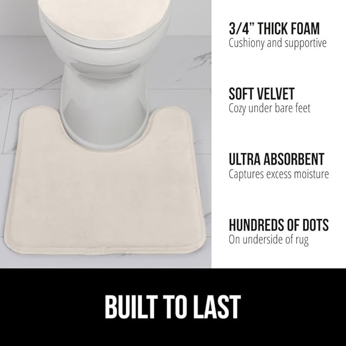 GORILLA GRIP Thick Memory Foam Toilet Rug for Bathroom, U Shaped Washable, Soft Absorbent Velvet Topside Floor Mats, Machine Wash, Cushioned Luxury Rugs for Bath Room, 22.5 x 19.5, Cream