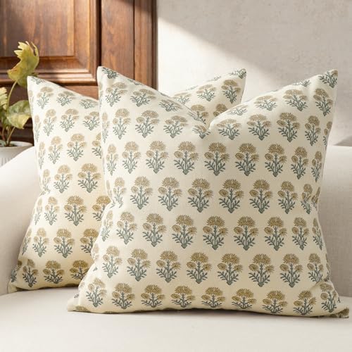 Farmhouse Floral Pillow Covers 24x24 Set of 2, Country Botanical Throw Pillow by DKwizme