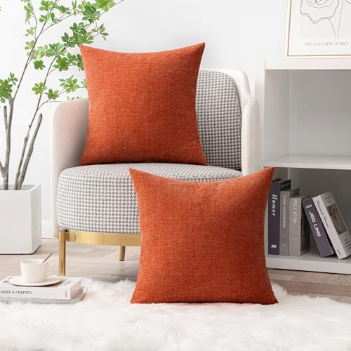 MIULEE Soft Chenille Fall Throw Pillow Covers Rust 18x18 Inch Pack of 2 - Image 6