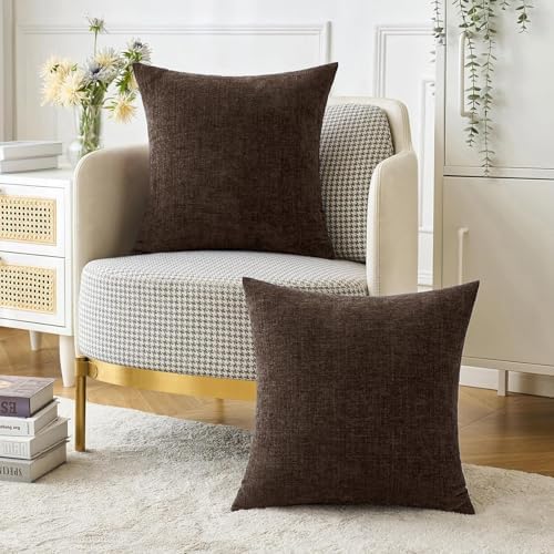 MIULEE Chenille Fall Throw Pillow Covers Chocolate Brown 20x20 Pack of 2 - Image 2