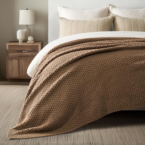 EVERGRACEHOME Chunky Chenille Knit Throw Blanket, 90 x 90, Camel Brown - Image 4