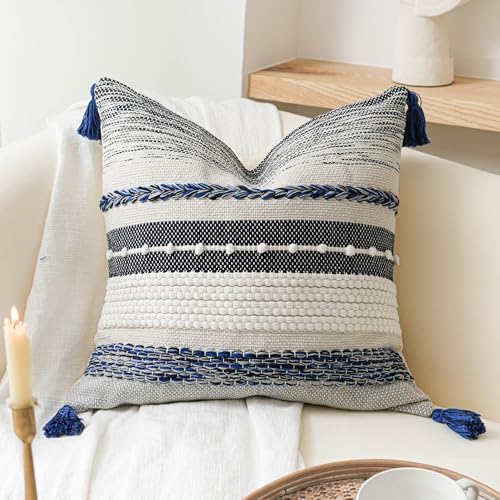 BlissBlush Navy Dark Blue Decorative Throw Pillow Cover 18x18 Square Boho by BlissBlush