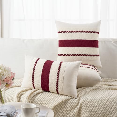 Fancy Homi Set of 2 Burgundy Boho Long Lumbar Decorative Throw Pillow Cover - Image 5