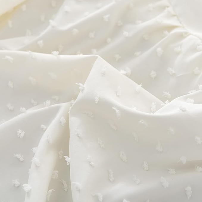 Tufted Dot Bed Skirt Twin Size Ruffled Bed Skirt with Split Corners, 14 Inch Drop Dust Ruffle Bed Skirts with Platform, Ivory