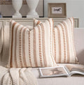 Cethom Brown Boho Throw Pillow Covers 18x18 Inch Set of 2, Stripe Textured by Cethom