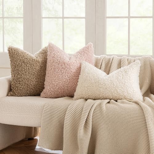 MIULEE Decorative Faux Fur Pillow Covers Sherpa 18x18 Pink - Image 2