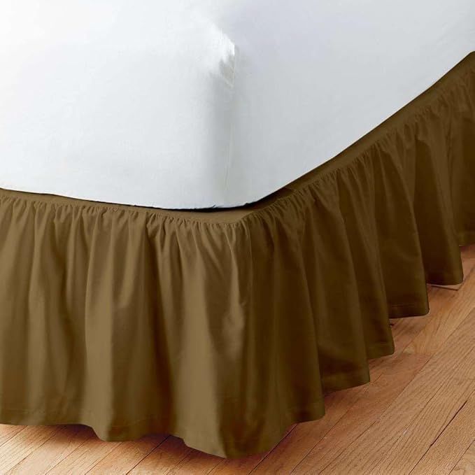 Taupe Solid Ruffled Bed Skirt Full-XL-12 Inch Drop Split Corner, Microfiber Bedskirt with Platform Three Sided Coverage