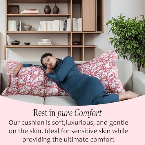 CPC Block Print Pink Coral Ruffle Cotton Lumbar Pillow Cover 20x54 inch - Image 5