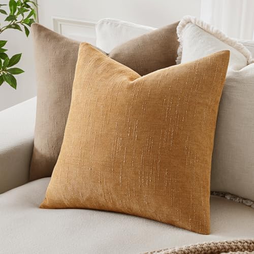 MIULEE Textured Chenille Throw Pillow Covers 18x18 Inch Golden Brown - Image 5