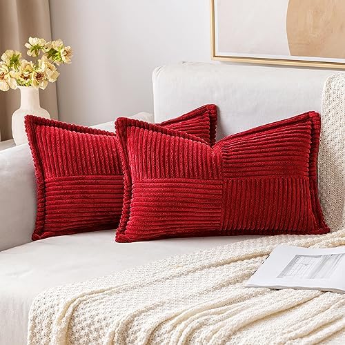 MIULEE Decorative Lumbar Throw Pillow Covers 12x20 Inch Red 2 Pack by MIULEE